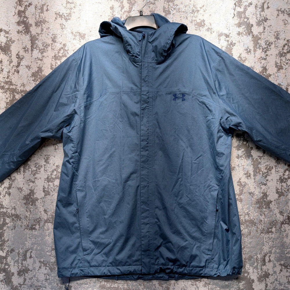 Under Armour Mens Fitted Hooded Windbreaker Jacket Blue Gray 1309336 XL